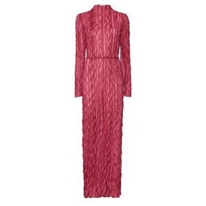 LaPointe Pleated Georgette Maxi Dress - XS - Mahogany/Magenta